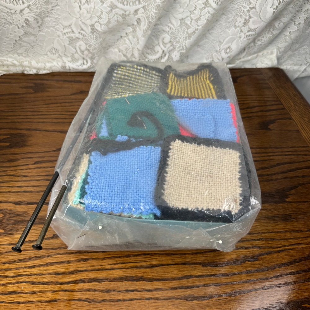 Vintage Handmade Woven Yarn Squares Lot for Patchwork Blanket Crafting Projects